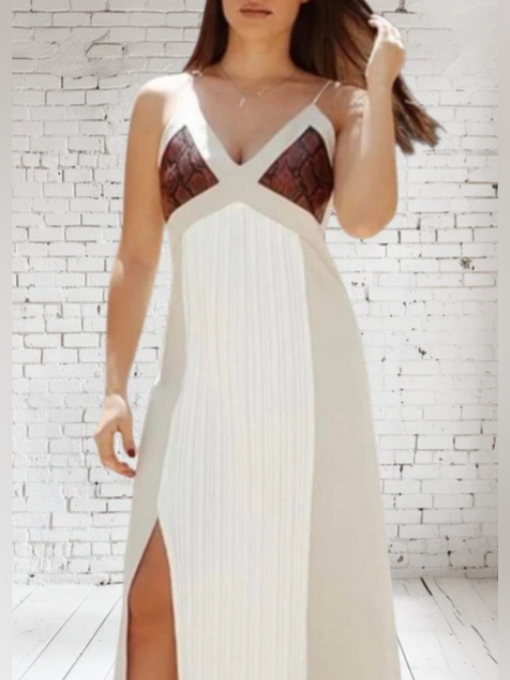 Zara Combined Midi Dress- Cream/Ecru Slip w/ Contrast Snake Print Bodice: M - Picture 1 of 10
